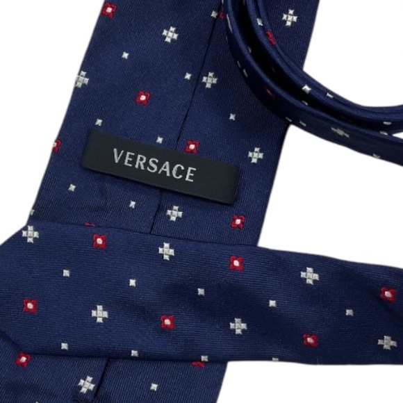 VERSACE Blue Geometric Floral Silk LUXURY Tie ITALY - Picture 3 of 5